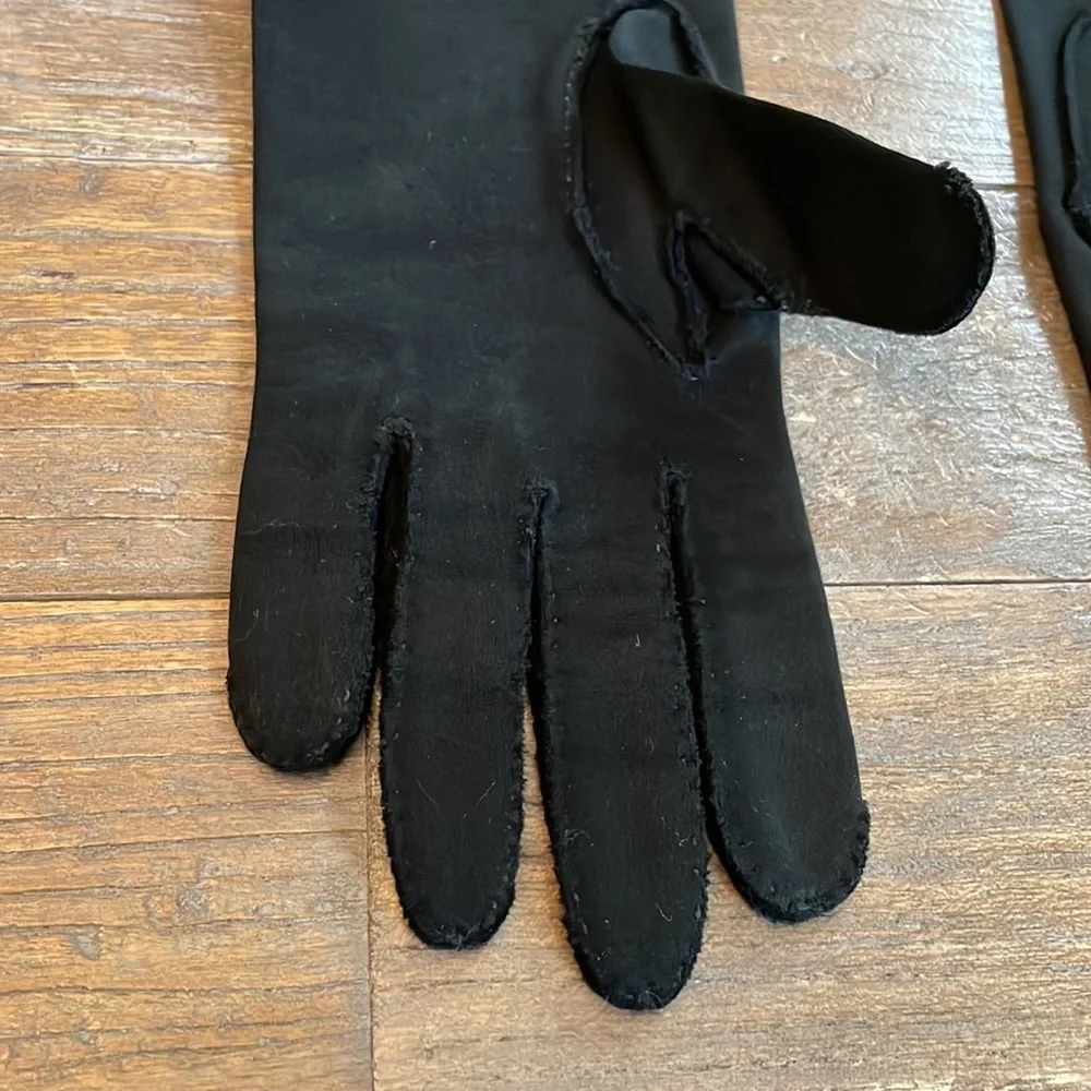 Vintage Crescendoe Tailored Leather Elbow Length Cocktail Gloves Wave Seams🖤